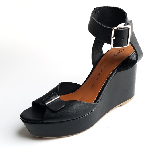 Gap black leather platform wedge sandals - Picture 1 of 12